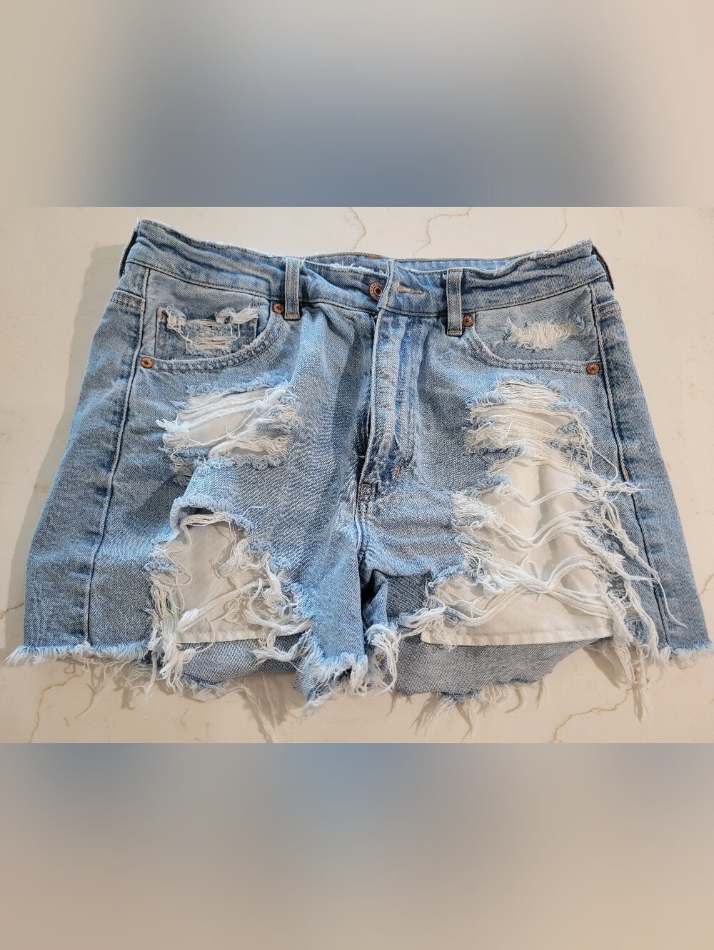 American Eagle Outfitters Light Blue Ripped Denim Shorts